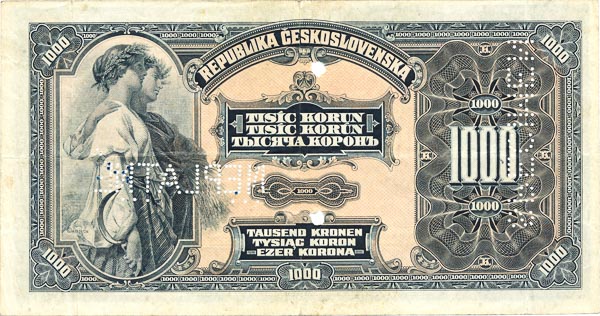 1000 Koruna 1919 (bank specimen) - back