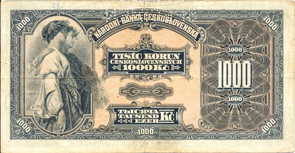 1000 Koruna 1932 A (perforated) - back