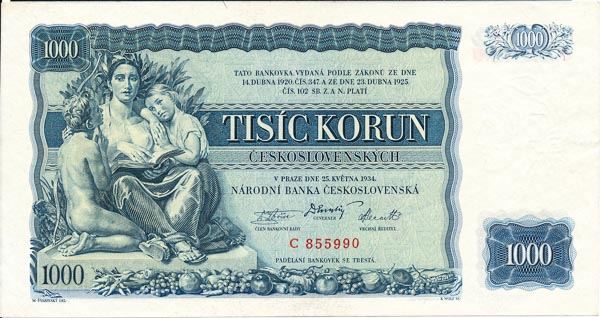 1000 Koruna 1934 C - front