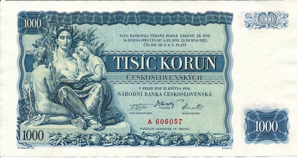 1000 Koruna 1934 A - front