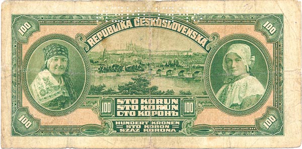 100 Koruna 1920 P (perforated) - back
