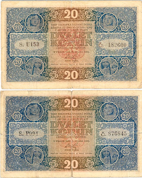 20 Koruna 1919 (2 pcs) - front
