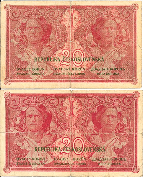 20 Koruna 1919 (2 pcs) - back