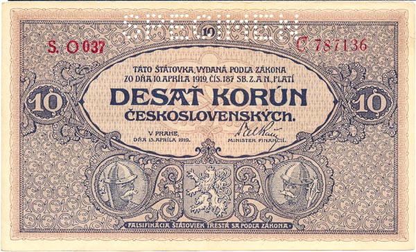 10 Koruna 1919 O 037 (perforated) - front