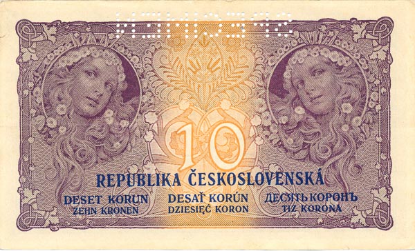 10 Koruna 1919 O 037 (perforated) - back