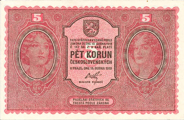 5 Koruna 1919 s. 0054 (misprint) - front