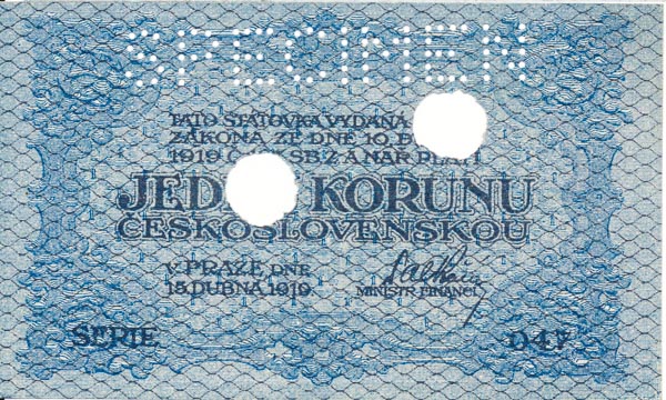 1 Koruna 1919 s. 047 (perforated) - front