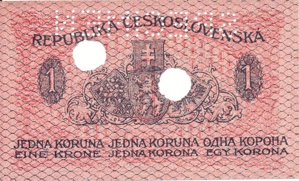 1 Koruna 1919 s. 047 (perforated) - back