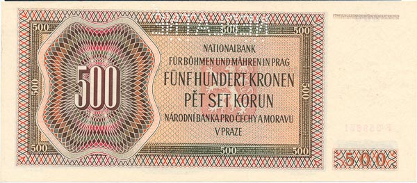 500 Koruna 1942 F (perforated) - back