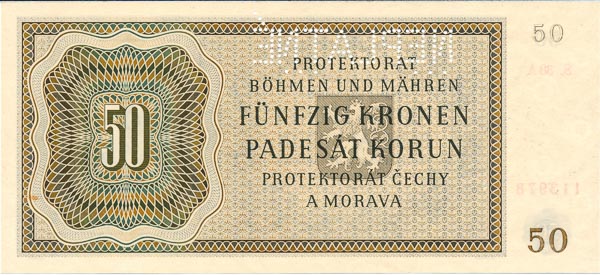 50 Koruna 1944 s. 38 A (perforated) - back