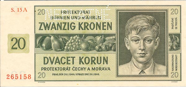 20 Koruna 1944 s. 15 A (perforated) - front