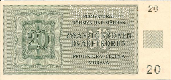 20 Koruna 1944 s. 15 A (perforated) - back