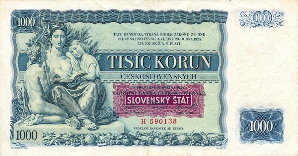 1000 Koruna 1934/1939 H - front