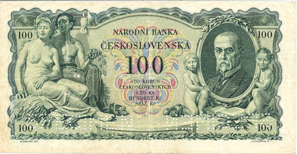 100 Koruna 1931/1939 Zb (perforated) - back