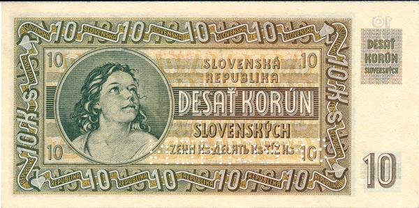 10 Koruna 1939 De 7 (perforated) - back
