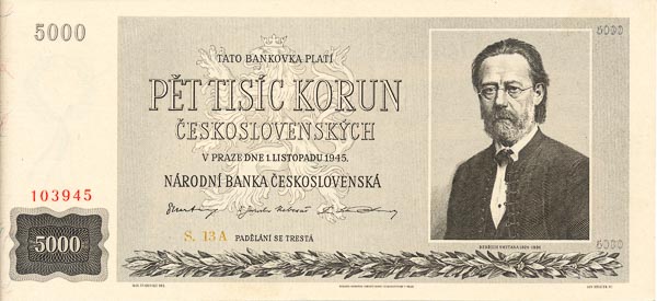 5000 Koruna 1945 s. 13 A - front