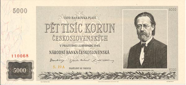 5000 Koruna 1945 s. 19 A (perforated) - front