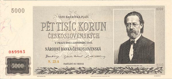 5000 Koruna 1945 s. 23 A - front