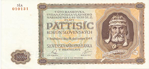 5000 Koruna 1944 3Lk (perforated) - front