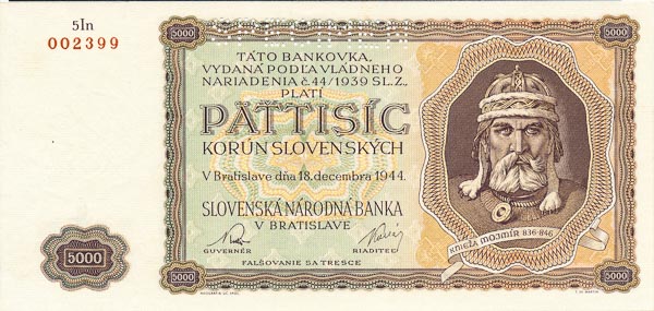 5000 Koruna (1945) 5In (perforated) - front