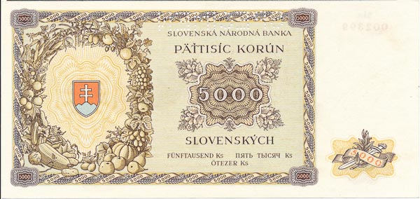 5000 Koruna (1945) 5In (perforated) - back