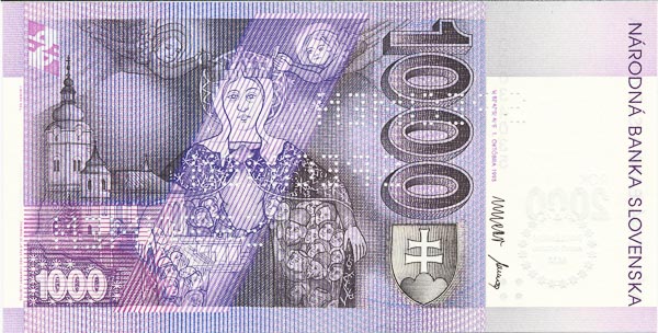 1000 Koruna 1993 A (bank specimen) - back