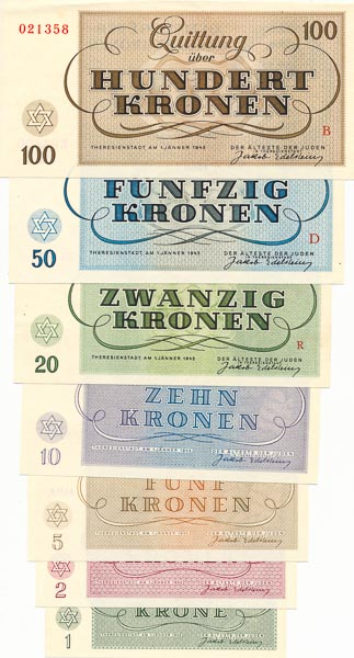 Set of Terezín vouchers (7 pcs) - front