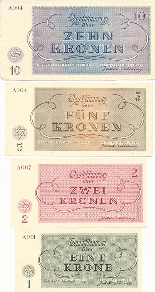 Set of Terezín vouchers (7 pcs) - back