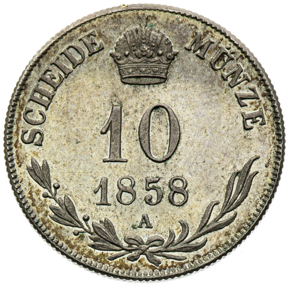10 Kreutzer 1858 (pattern strike) - back
