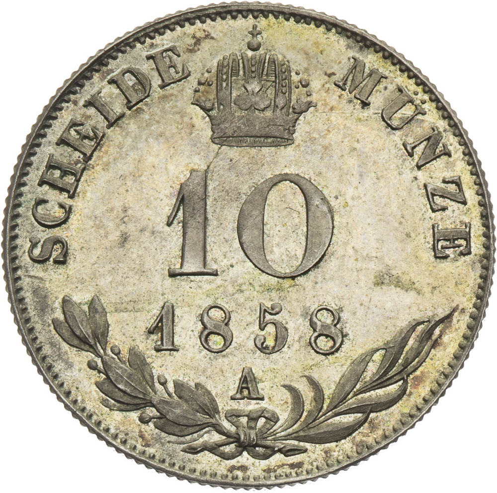 10 Kreutzer 1858 (pattern strike) - back