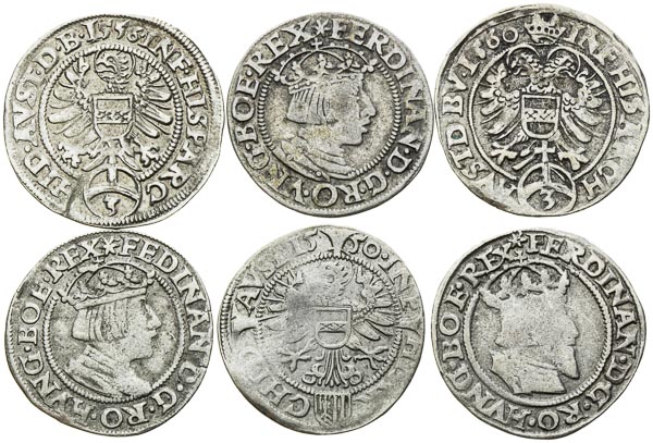 3 Kreutzer 1549, 1550, 1553, 1556, 1558, 1560 (6 pcs) - back