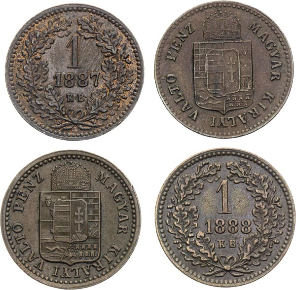 Kreutzer 1879, 1887, 1888, 1892 (4 pcs) - back