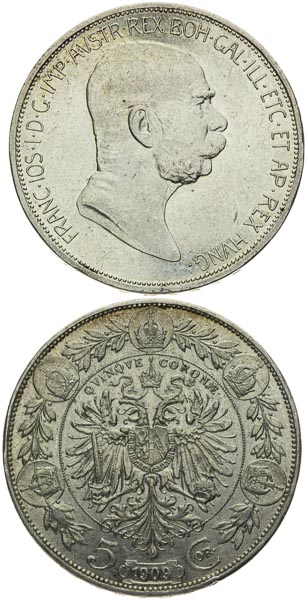5 Corona 1908, 1909 (2 pocs) - front