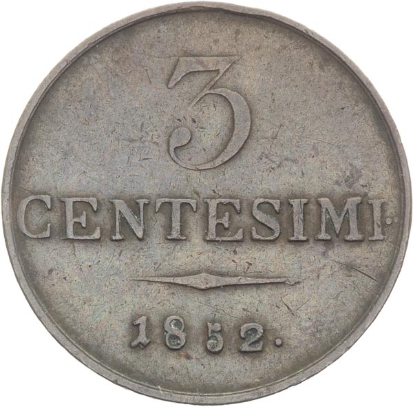 3 Centisimi 1852 - back