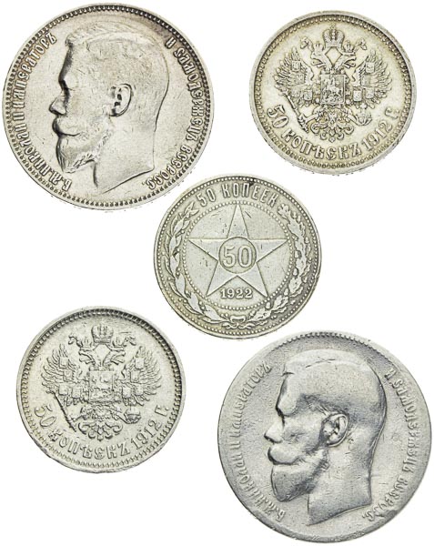 Silver coins (5 pcs) - front