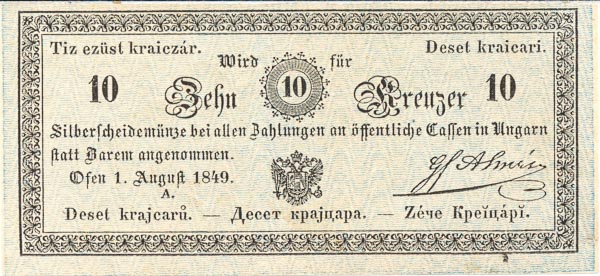 10 Kreutzer 1849 - front