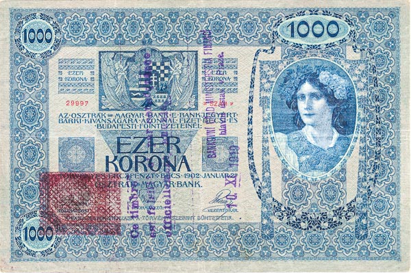 1000 Koruna 1902/1919 s. 1197 (Stamp Czechoslovakia) - back