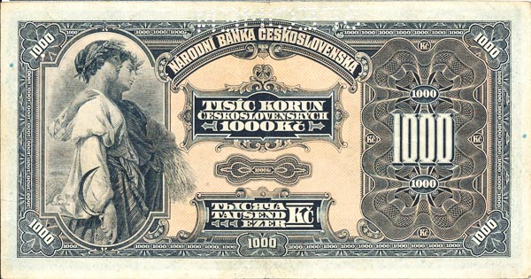 1000 Koruna 1932 A (perforated) - back