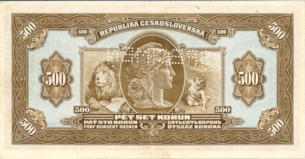 500 Koruna 1923 B (perforated) - back