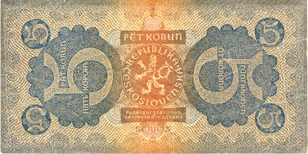 5 Kč 1921 s. 5 - revers