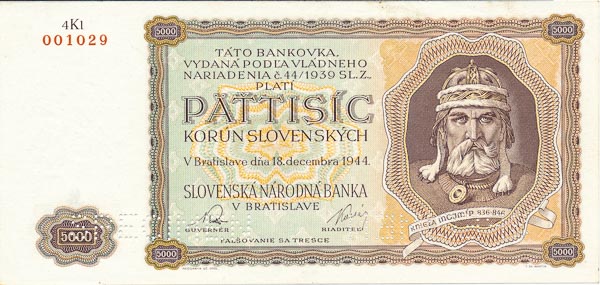 5000 Koruna 1944 4Kl (perforated) - front