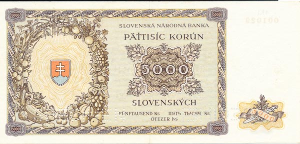 5000 Koruna 1944 4Kl (perforated) - back