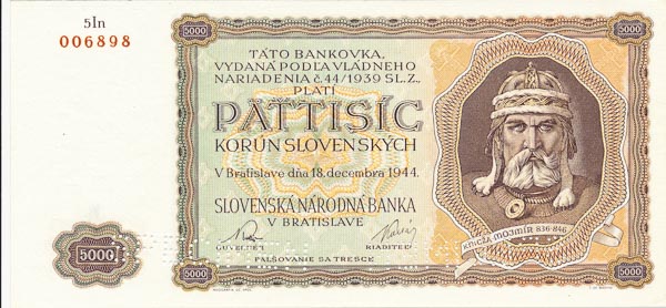 5000 Koruna 1944 5In (perforated) - front