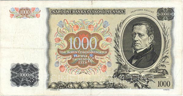 1000 Koruna 1934/1939 F (perforated) - back