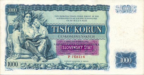 1000 Koruna 1934/1939 P - front