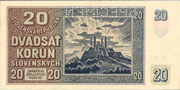 20 Koruna 1939 Ef 10 (perforated) - back