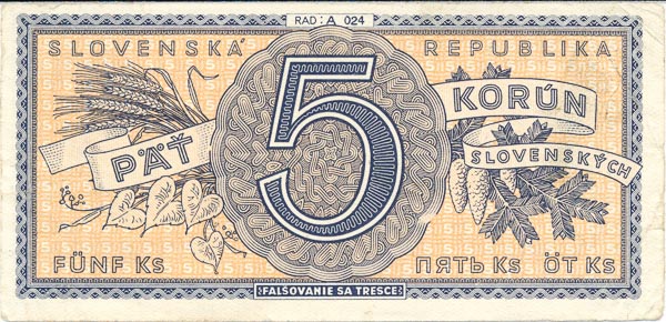 5 Koruna (1945) A 024 - front