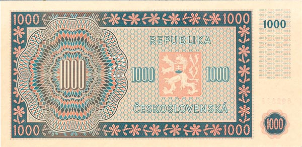 1000 Koruna 1945 s. 27 E (perforated) - back
