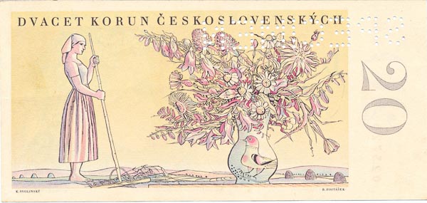 20 Koruna 1949 B 33 (bank specimen) - back