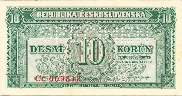10 Koruna 1950 Cc (bank specimen) - front